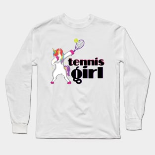 Funny Unicorn Lover Tennis Girl Dabbing Humor Gift Long Sleeve T-Shirt